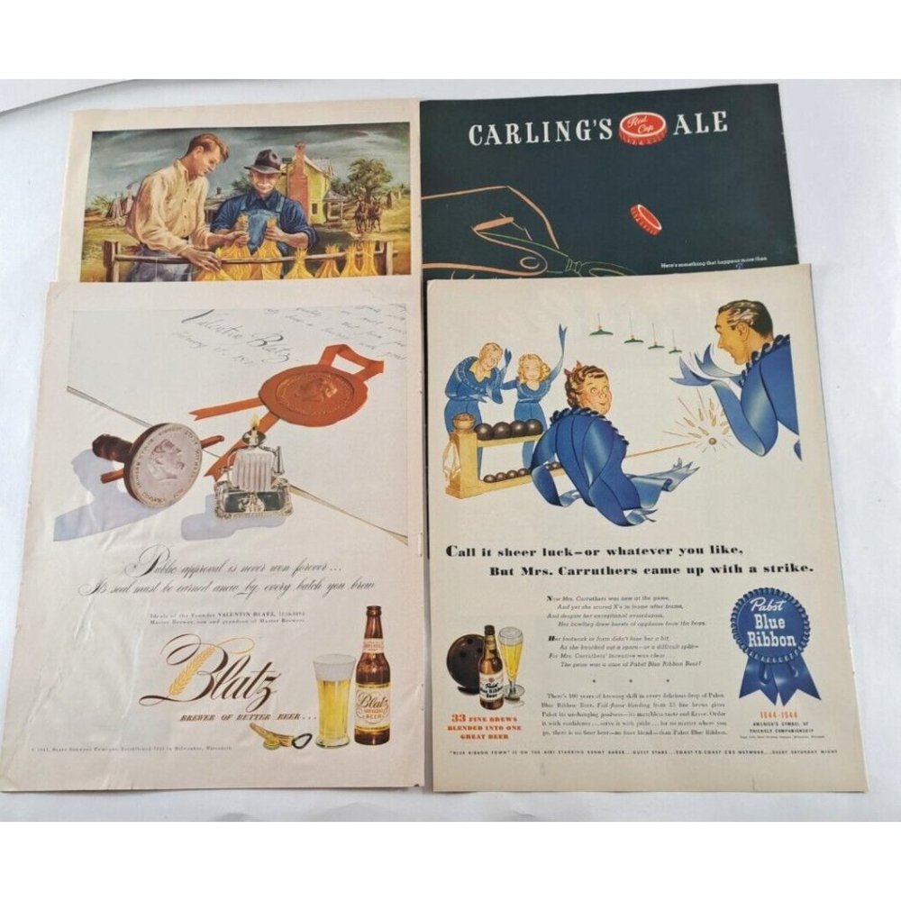 Vintage Beer Cigarette Print Ads Lot Of 4 Pabst Lucky Strikes Blatz Mancave Art